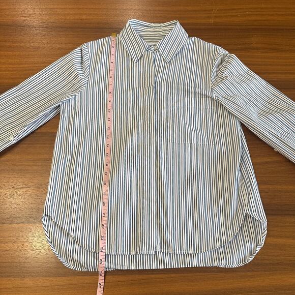 TWP Blue Striped Boyfriend Shirt, Cotton, Roll Tabs, Career, Quiet Luxury Small - Picture 8 of 16